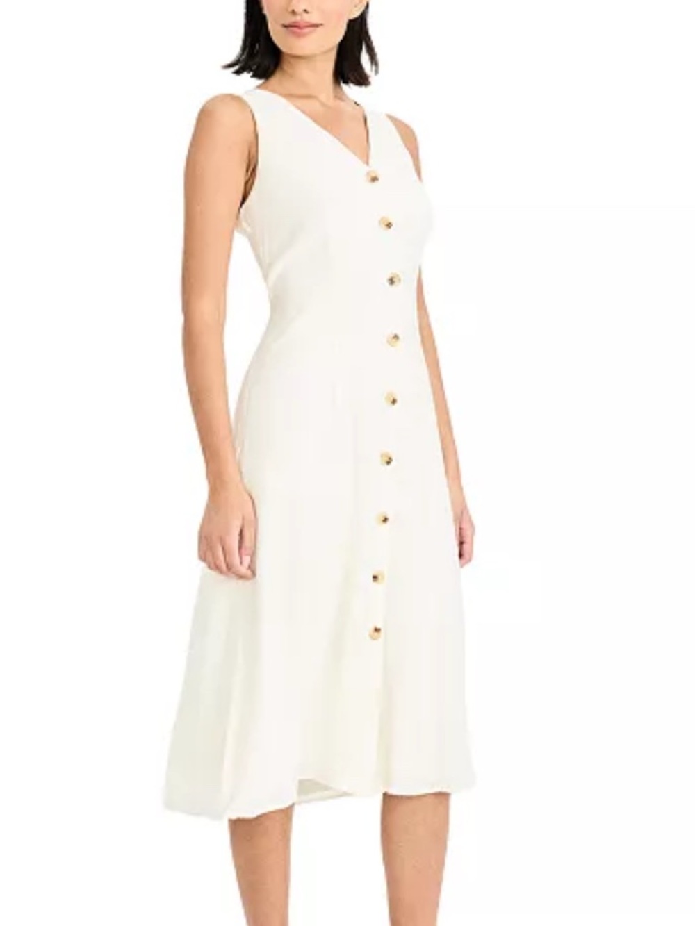 Madewell Cream Button-Front V-Neck Midi Dress